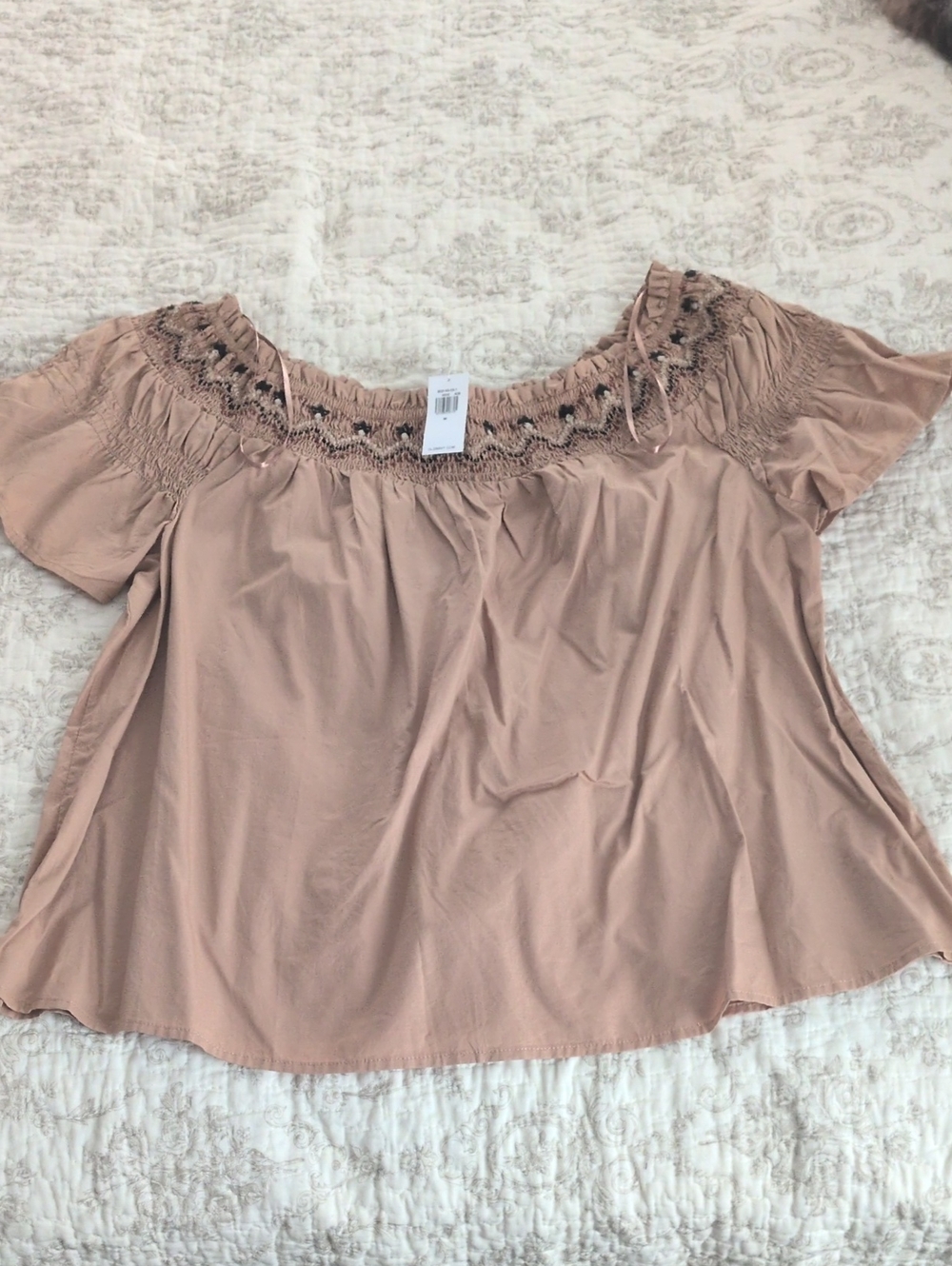 Old Navy Off-Shoulder Blouse in Tan